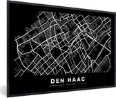 Fotolijst incl. Poster - Kaart - Den Haag - Zwart - 60x40 cm - Posterlijst
