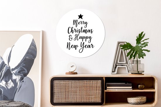 Citation de Noël Joyeux Noël et Happy année sur un fond blanc mur cercle aluminium - ⌀ 60 cm - peinture ronde - impression photo sur l' aluminium / dibond / cercle mur / cercle vivant / cercle de jardin (décoration murale)
