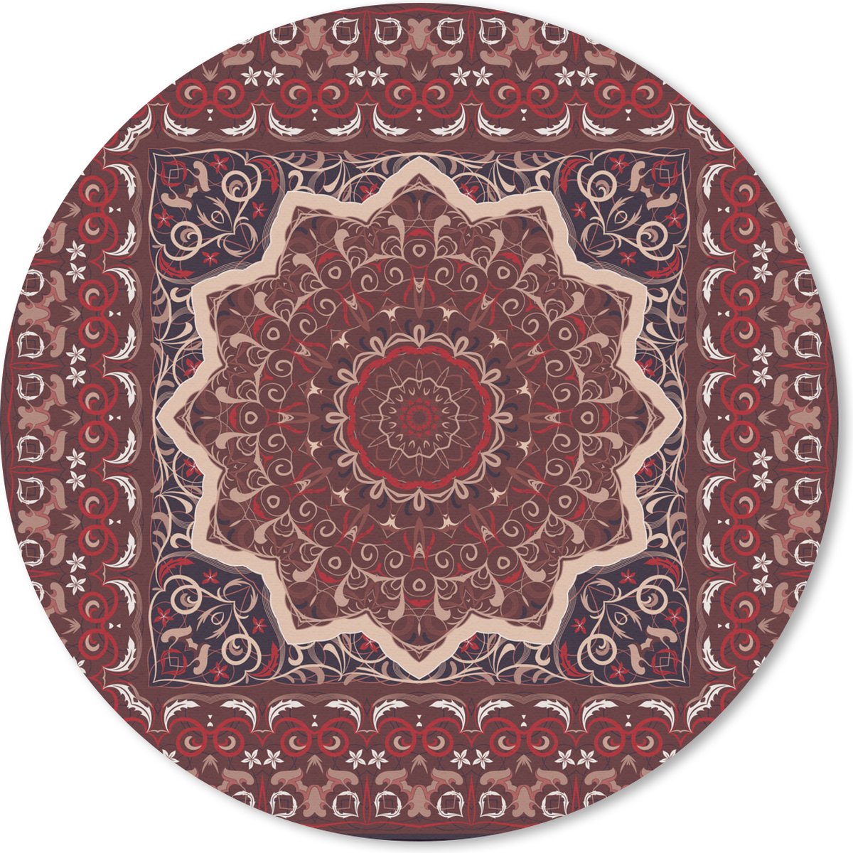 Muismat rond 30x30 cm - Mousepad Perzisch Tapijt - Mandala - Rood - Ronde muismatten