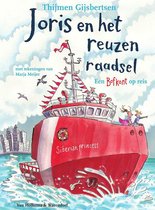 Boek "Joris en het reuzenraadsel" met tekeningen van Marja Meijer. Een rood schip met de tekst "Siberian princess" vaart op zee. Twee kinderen staan op het dek.