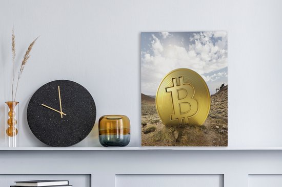 Toile Peinture Bitcoin sort de terre dans une mine - 30x40 cm - Décoration murale Art
