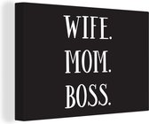 Citation de la fête des mères épouse Mom Boss sur fond noir Toile 30x20 cm