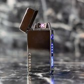Cuberna Elektrische Plasma USB aansteker met batterij indicator Zilver - Wind en Storm bestendig - Geschikt voor Kaarsen, Vuurwerk, Sigaretten en BBQ