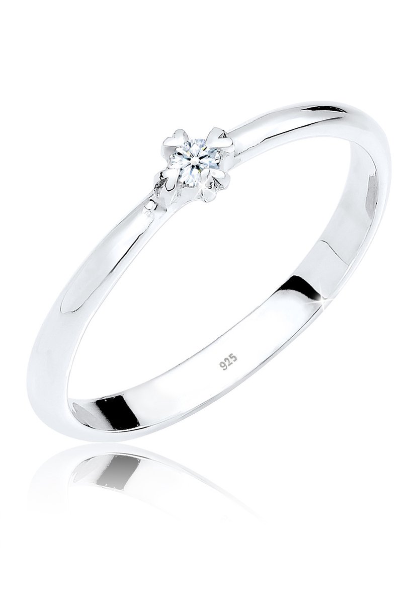 Elli PREMIUM - Ring - Dames Verlovingsring Eenzaam Hart met Diamant (0,03 ct.) in 925 Sterling Zilver - Dames