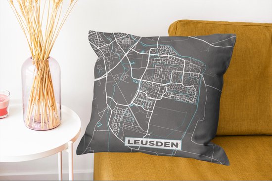 Coussins décoratifs - Oreillers Coussins décoratifs - Plan de la ville - Leusden - Grijs - Blauw - Plan