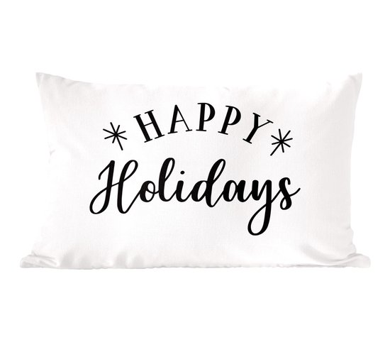 Sierkussens - Kussentjes Woonkamer - 60x40 cm - Quote "Happy Holidays" wanddecoratie feestdagen zwart-wit - Kerstversiering - Kerstdecoratie voor binnen - Woonkamer