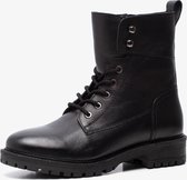 TwoDay leren dames veterboots - Zwart - Maat 38 - Echt leer