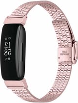 Stalen Smartwatch bandje - Geschikt voor Fitbit Inspire roestvrij stalen band - rosé pink - Strap-it Horlogeband / Polsband / Armband