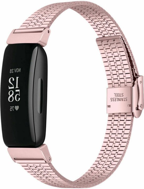 Rosékleurig roestvrij stalen bandje voor Fitbit Inspire met gesp.