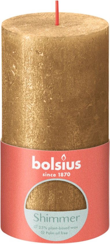 Bolsius Stub Candle Shimmer GOLD - Ø68 mm - Hauteur 13 cm - Or - 30 heures de brûlure