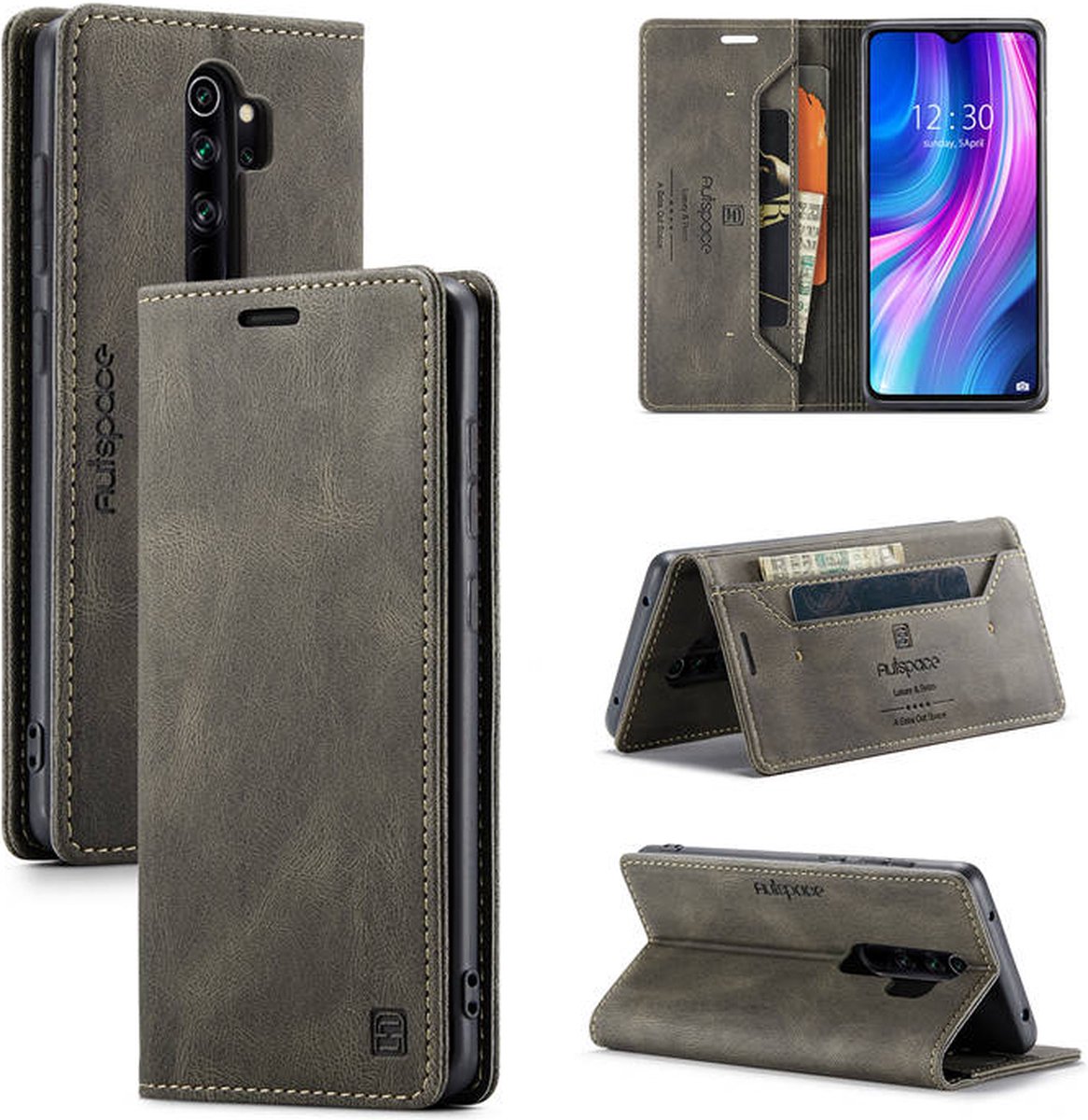 Luxe Flip Case met RFID Bescherming Kaarthouder en Magneetsluiting voor Xiaomi Redmi Note 8 Pro _ Bruin