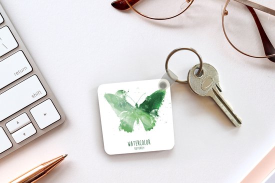 Porte-clés Papillon illustration - Une illustration d'un porte-clés papillon vert en plastique - Porte-clés carré avec photo