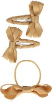 Baby haarspeldjes en elastiekje met twist en linten strik - gold sparkle | Goud | Baby