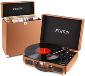 Tourne-disque - Fenton RP115F tourne-disque avec Bluetooth, arrêt automatique, USB et étui à disque assorti - Marron