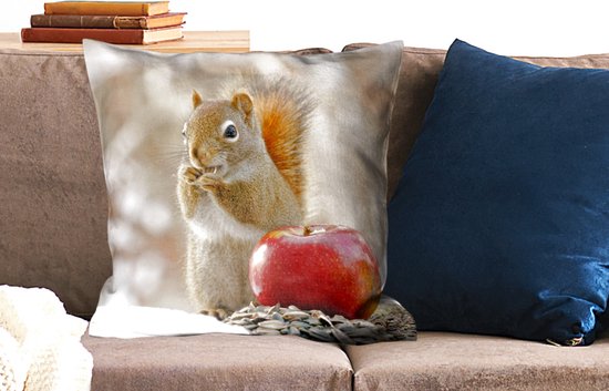 Coussins Coussins décoratifs - Coussin - Un écureuil appréciant sa nourriture en hiver - 60x60 cm - Coussin en coton
