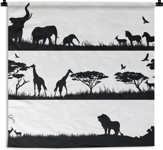 Wandkleed - Wanddoek - Een illustratie van een set van Afrikaanse wilde dieren - 90x90 cm - Wandtapijt