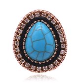 Handgemaakte verstelbare ring van leer in blauw en goud met turkoois en kristal