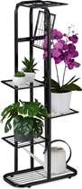 Relaxdays plantenrek metaal - 6 etages - plantentrap binnen en buiten - bloemenrek smal - zwart