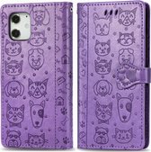 Mobiq - Emossed Animal Wallet Hoesje iPhone 12 / iPhone 12 Pro 6.1 inch - Paars