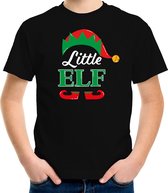 Little elf Kerst t-shirt - zwart - kinderen - Kerstkleding / Kerst outfit M (116-134)