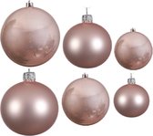 Compleet glazen kerstballen pakket lichtroze glans/mat 26x stuks - 10x 6 cm - 12x 8 cm - 4x 10 cm