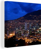Canvas Schilderij Colombia - Skyline - Nacht - 20x20 cm - Wanddecoratie