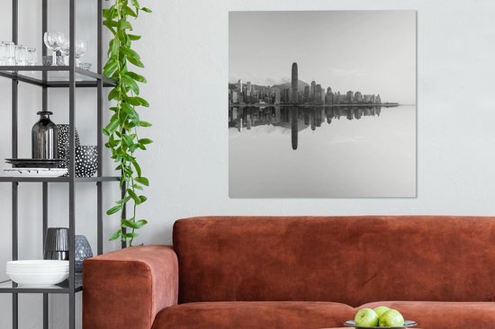 Tableau sur toile Hong Kong - Mer - Zwart - Wit - 90x90 cm - Décoration murale