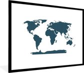 Affiche avec cadre Wereldkaart - Formes - Blauw - 80x60 cm
