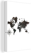 Wanddecoratie Wereldkaart - Brons - Kompas - Canvas - 40x60 cm