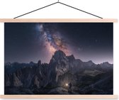 Posterhanger incl. Poster 60x40 cm - Schoolplaat - Dolomieten - Bergen - Sterrenhemel - Textielposter - Blanke latten