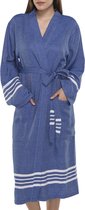 Hamam Badjas Krem Sultan Royal Blue - XL - unisex - hotelkwaliteit - sauna badjas - luxe badjas - dunne zomer badjas - ochtendjas