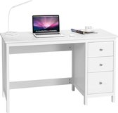LUXGOODS Computerbureau 120 cm met 3 laden, thuiskantoor studie bureau met ruime bureaublad, computertafel pc-tafel, moderne laptop bureau, multifunctioneel computer bureau (Wit)