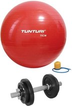 Tunturi - Fitness Set - Halterset 10 kg incl 1 Dumbellstang - Gymball Rood 75 cm