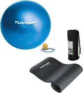 Tunturi - Fitness Set - Fitnessmat 180 x 60 x 1,5 cm - Gymball Blauw 75 cm