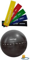 Tunturi - Fitness Set - Weerstandsbanden 5 stuks - Gymball Zwart met Anti Burst 75 cm