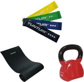Tunturi - Fitness Set - Kettlebell 10 kg - Fitnessmat 160 x 60 x 0,7 cm - Weerstandsbanden 4 stuks