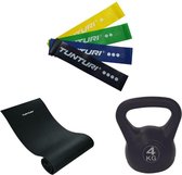 Tunturi - Fitness Set - Kettlebell 4 kg - Fitnessmat 160 x 60 x 0,7 cm - Weerstandsbanden 4 stuks