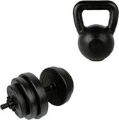 Tunturi - Fitness Set - Vinyl Halterset 15 kg - Kettlebell 16 kg