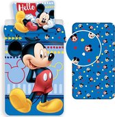 Disney Mickey Mouse Dekbedovertrek Set Hello - Eenpersoons - Inclusief Hoeslaken - Katoen