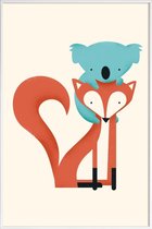 JUNIQE - Poster in kunststof lijst Fox and Koala -20x30 /Blauw &