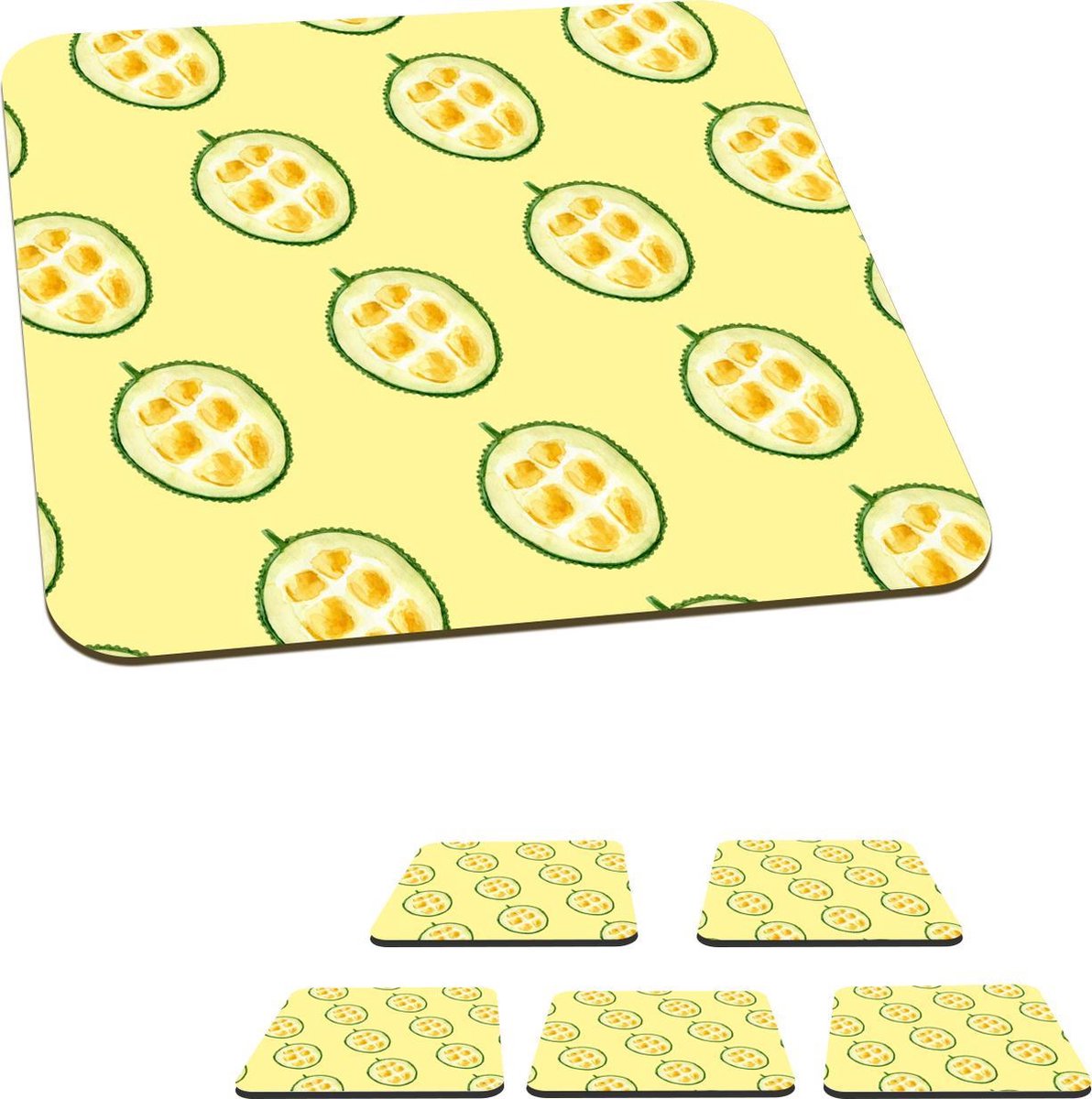 Onderzetters voor glazen - Fruit - Sjablonen - Geel - 10x10 cm - Glasonderzetters - 6 stuks