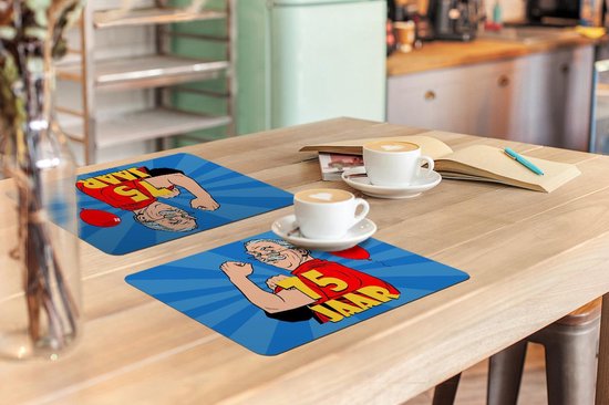 Set de table - Homme - Anniversaire 75 ans - Blauw - 45x30 cm - 6 pièces