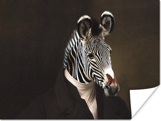 Poster Schilderij - Zebra - Dierenkop - 40x30 cm