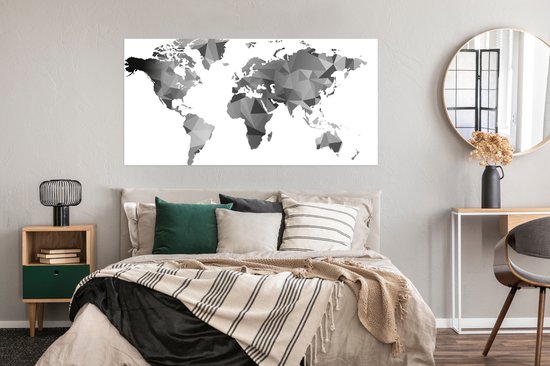 Affiche Carte du Wereldkaart - Formes - Niveaux de gris - 150x75 cm