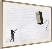 Ingelijste Poster - Banksy: Vriezer Vlieger Goudkleurige lijst met passe-partout