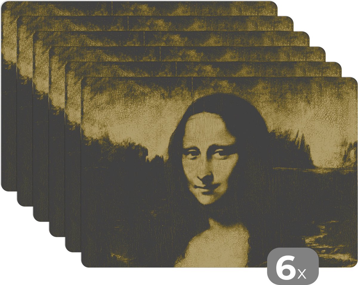 Placemat - Placemats kunststof - Mona Lisa - Leonardo da Vinci - Oude meesters - 45x30 cm - 6 stuks - Hittebestendig - Anti-Slip - Onderlegger - Afneembaar