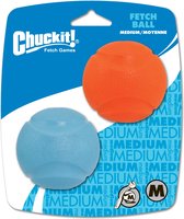 Chuckit! Fetch Ball - Hondenspeelgoed - Hondenbal - Natuurlijk Rubber - Medium - Ø6 cm - Oranje/Blauw - 2 Stuks