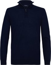 Profuomo - Pullover Merino Half Zip Donkerblauw - XL - Slim-fit