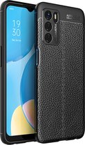 Oppo A16 / A16s / A54s Hoesje, MobyDefend TPU Gelcase, Lederlook, Zwart | GSM Hoesje / Telefoonhoesje Geschikt Voor: Oppo A16 / Oppo A16s / Oppo A54s