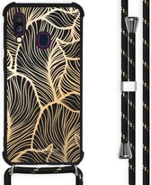 iMoshion Design hoesje met koord voor de Samsung Galaxy A40 - Bladeren - Goud / Zwart